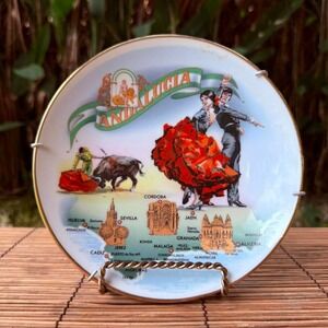 Decorative Plate Andalucia Spain Vintage Souvenir Wall Plate Flamenco Bull